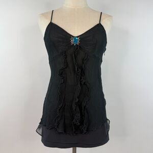 Y2K 'Classiques' Silk Tank Top Camisole Ruffled Detail Fairy Boho Size V-Neck